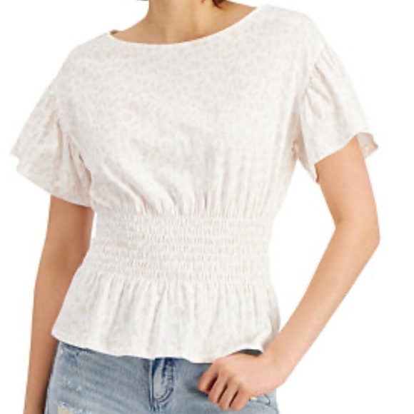 INC International Concepts Cotton animal Print Smock-Waist Top Sz L new - Picture 1 of 11